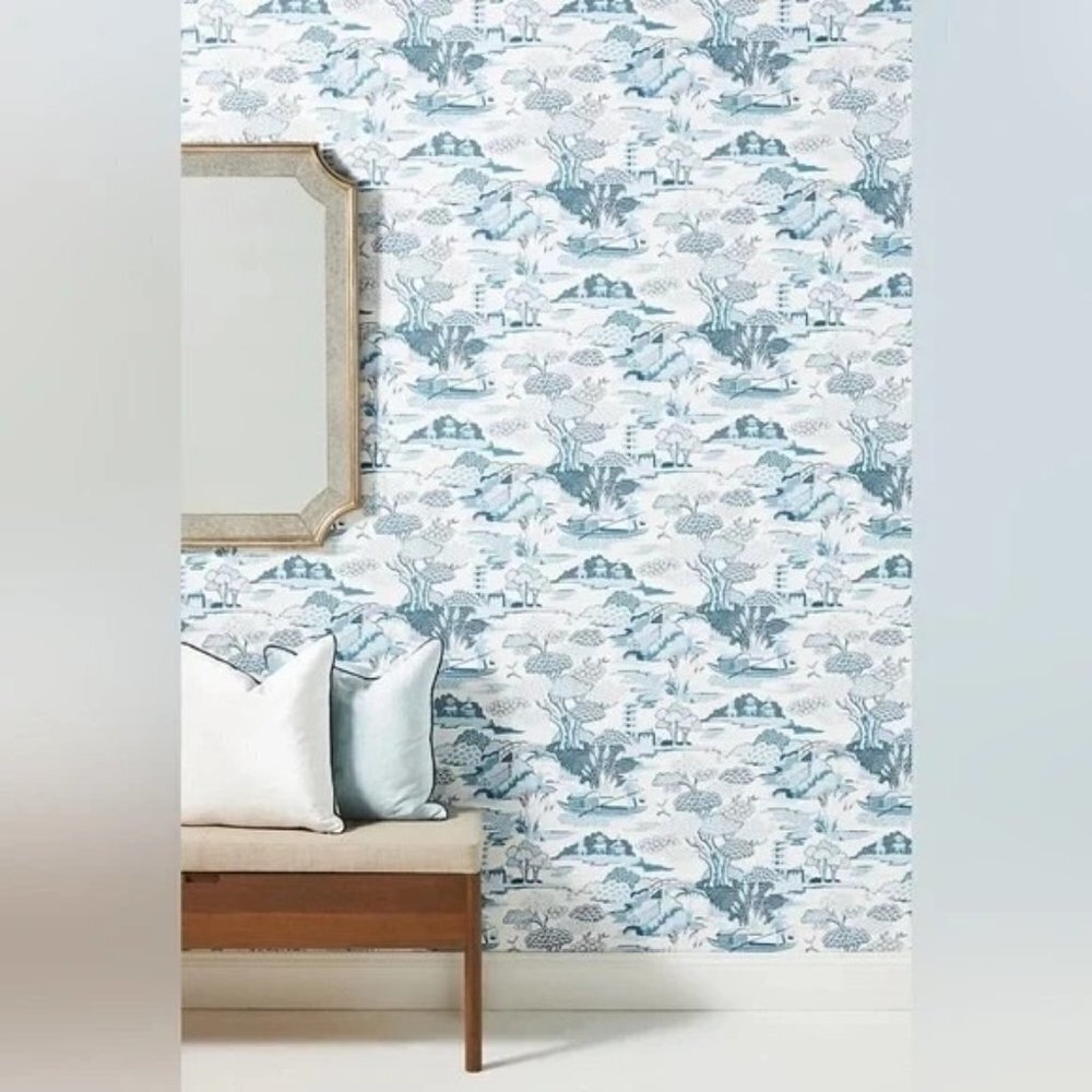 Anthropologie Joy De Vie Blue Toile Wallpaper NEW Roll